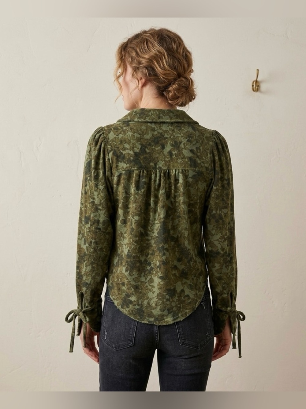 Pilcro Anthropologie Blouse Puff Longsleeve Boho Bohemian Green XXS - Picture 2 of 11